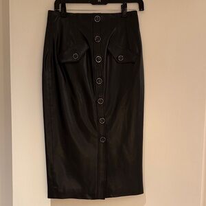 Veronica Beard Black Faux Leather Button-Front Pencil Skirt